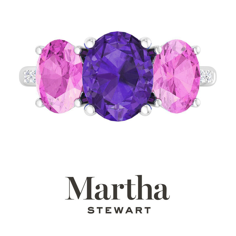 Martha Stewart 5ctw. Oval Amethyst, Pink Sapphire & Lab Grown Diamond Three Stone Ring In Sterling Silver image number null